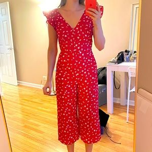 Lulus red floral jumpsuit